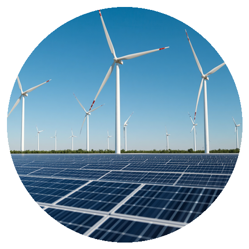 Solar farm and wind turbines